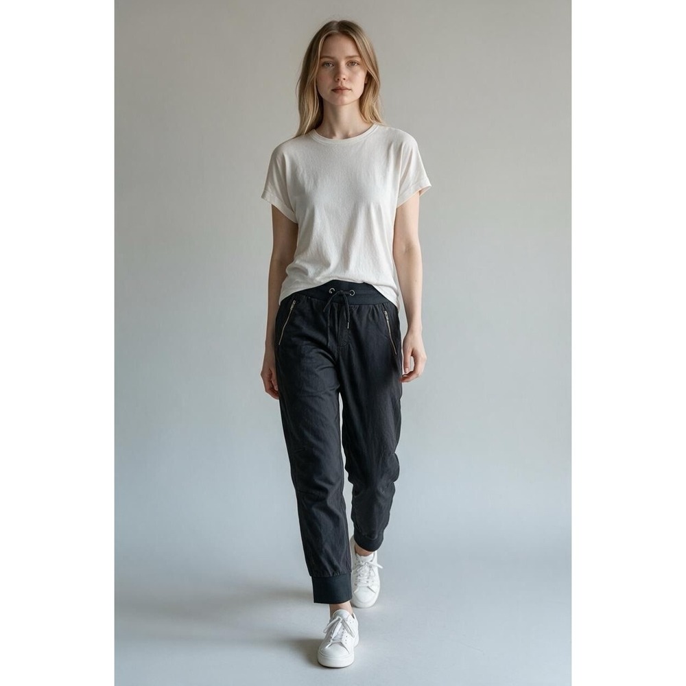 Athleta Jogger Pants Womens 10 Tall Black Drawstring Waist Zip Pockets